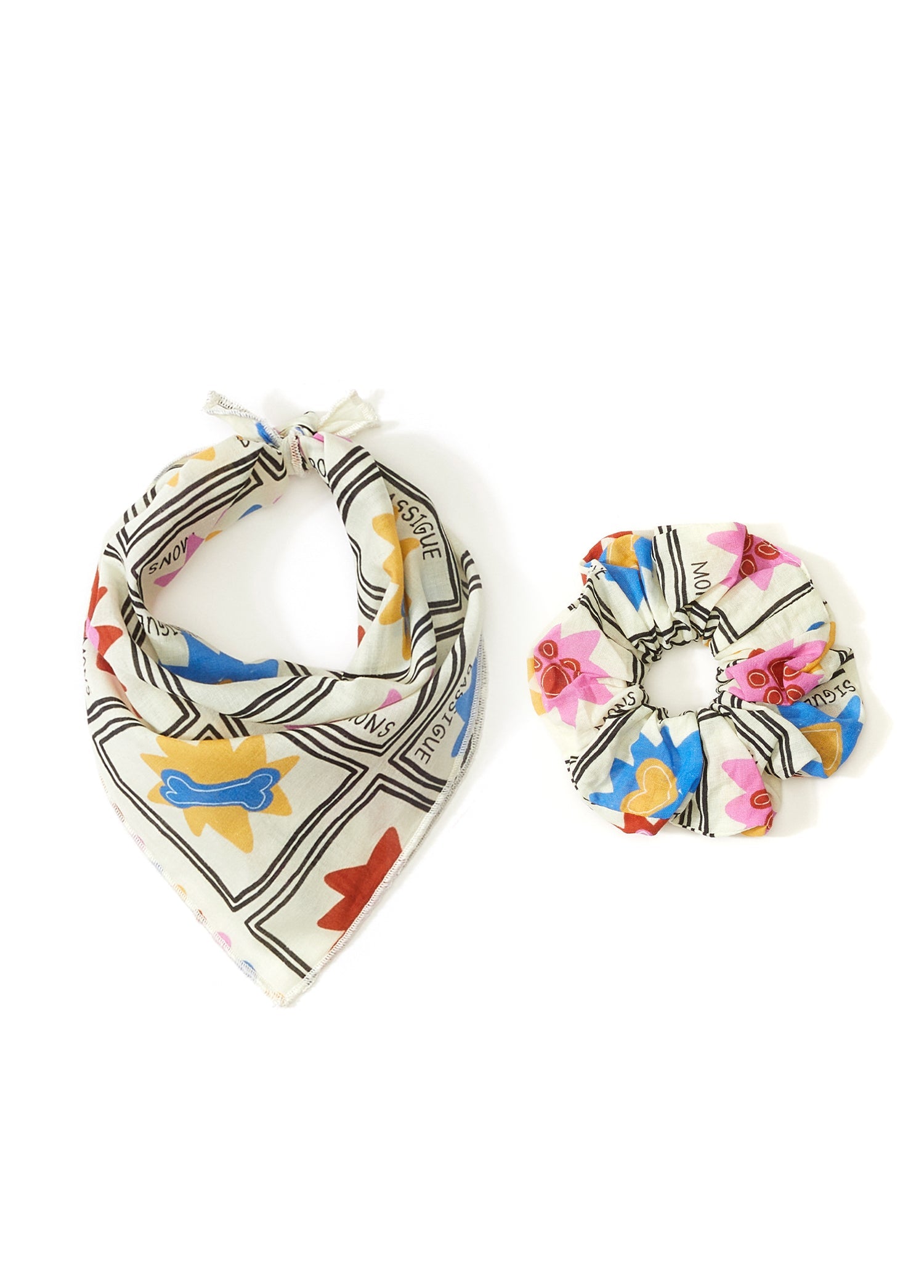Block Print Pet Bandana & Saç Tokası Set - MONS BONS