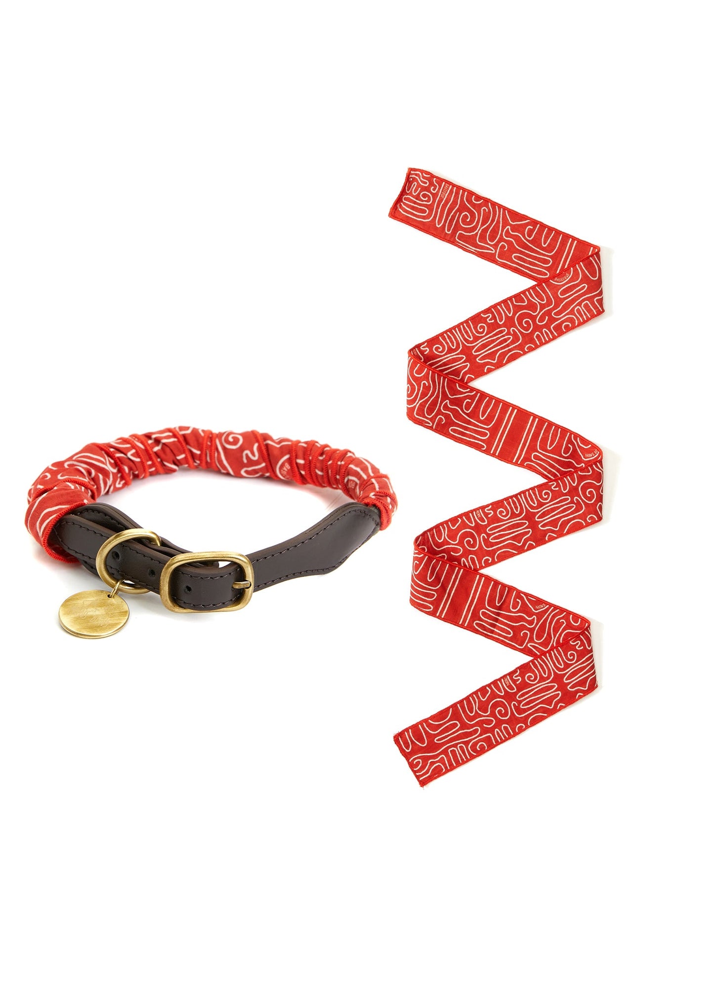 Kırmızı Abstract Print İnce Fular & Tasma Set - MONS BONS