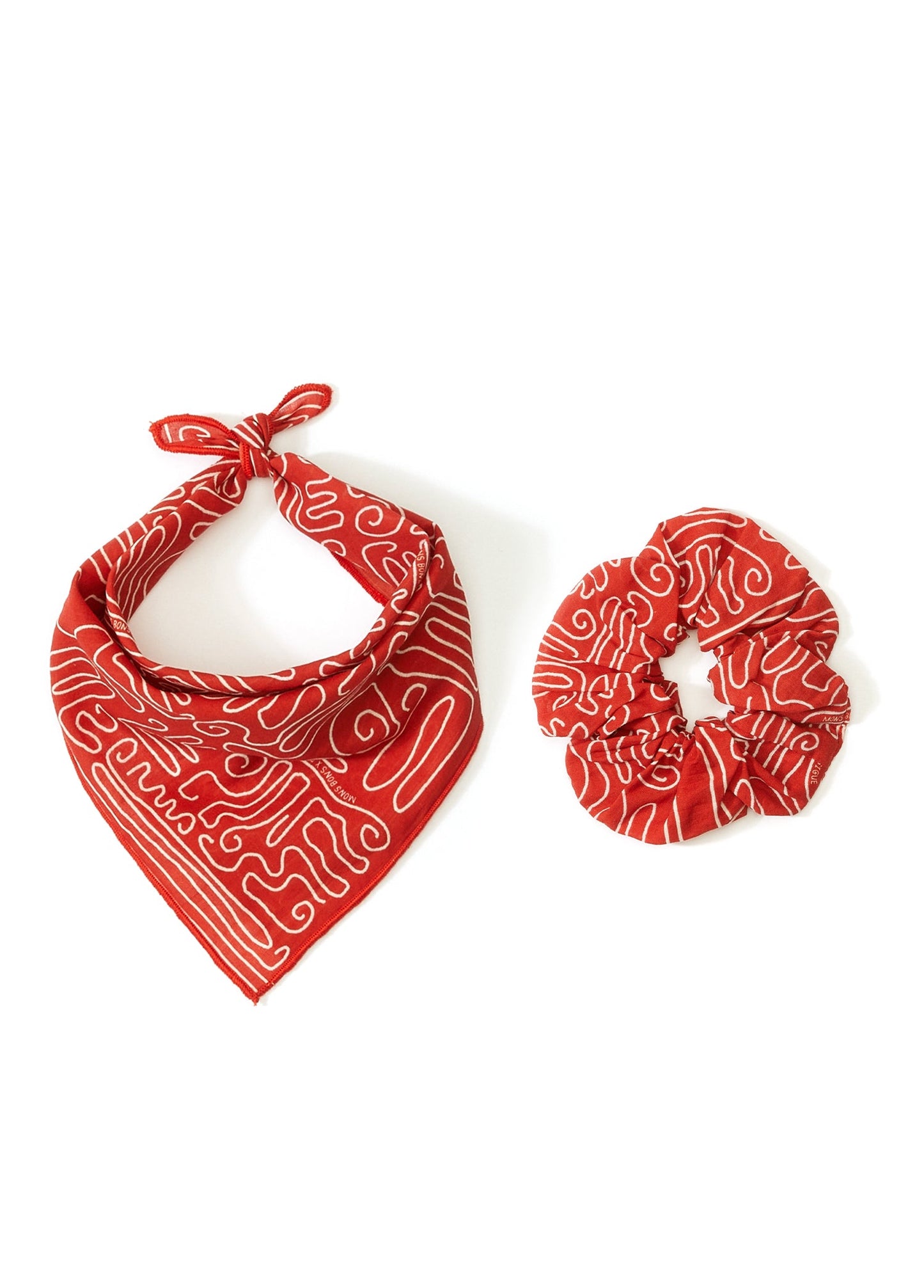 Kırmızı Abstract Print Pet Bandana & Saç Tokası Set - MONS BONS