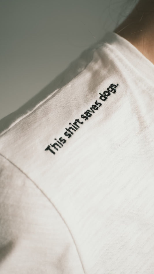 "This Shirt Saves Dogs." T-shirt – Mons Bons Care Edition